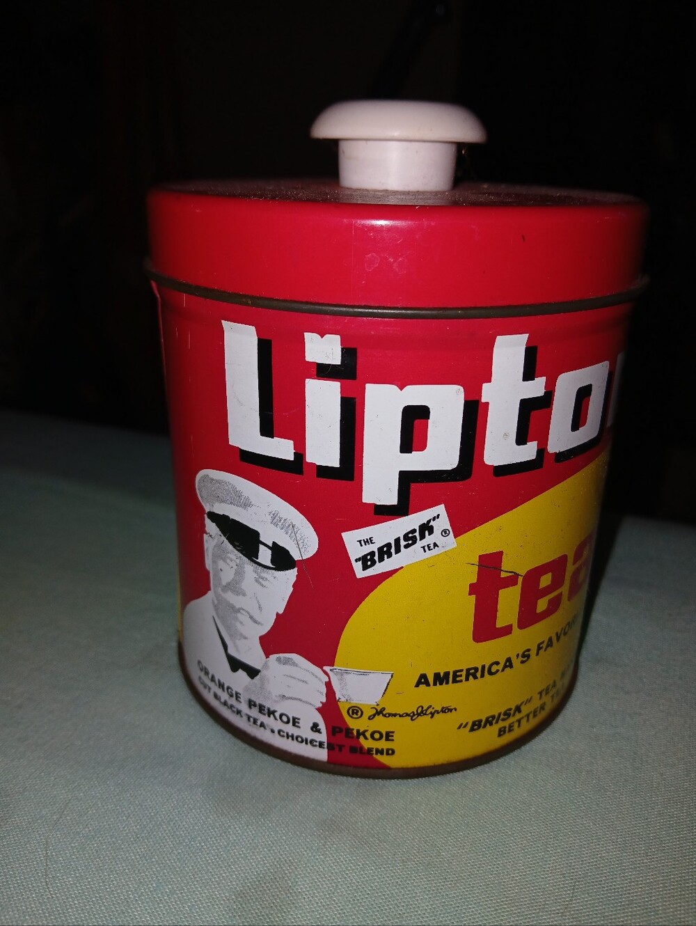 Vintage 60s Lipton Tea Tin in Red and Yellow